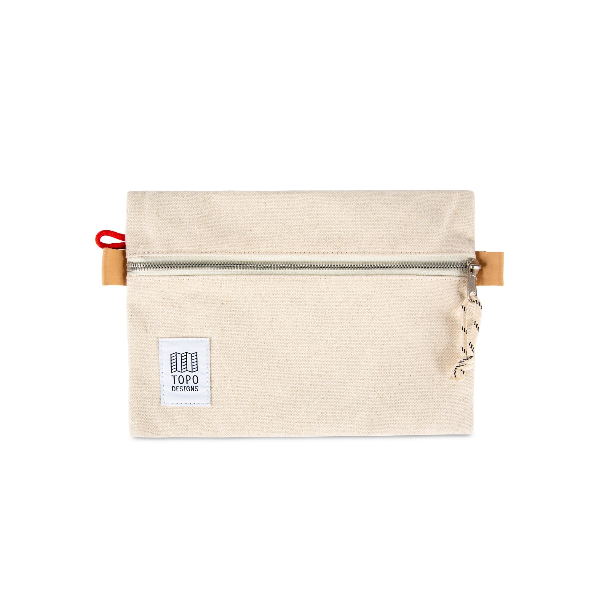 Front product shot of Topo Designs Accessory Bag Medium in Natural white canvas.