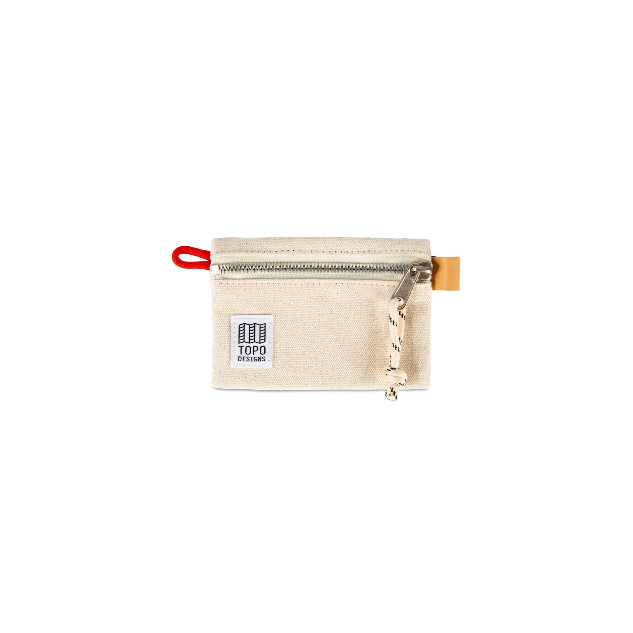 Front product shot of Topo Designs Accessory Bag Micro in Natural white canvas.