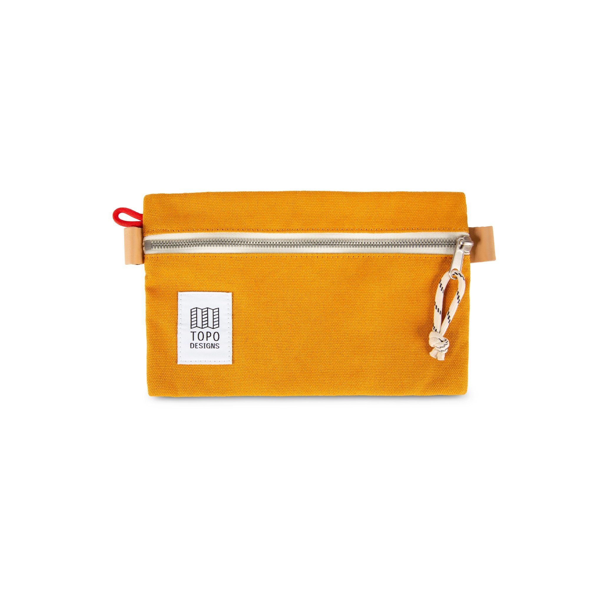 Front product shot of Topo Designs Accessory Bag Small in Mustard yellow canvas.