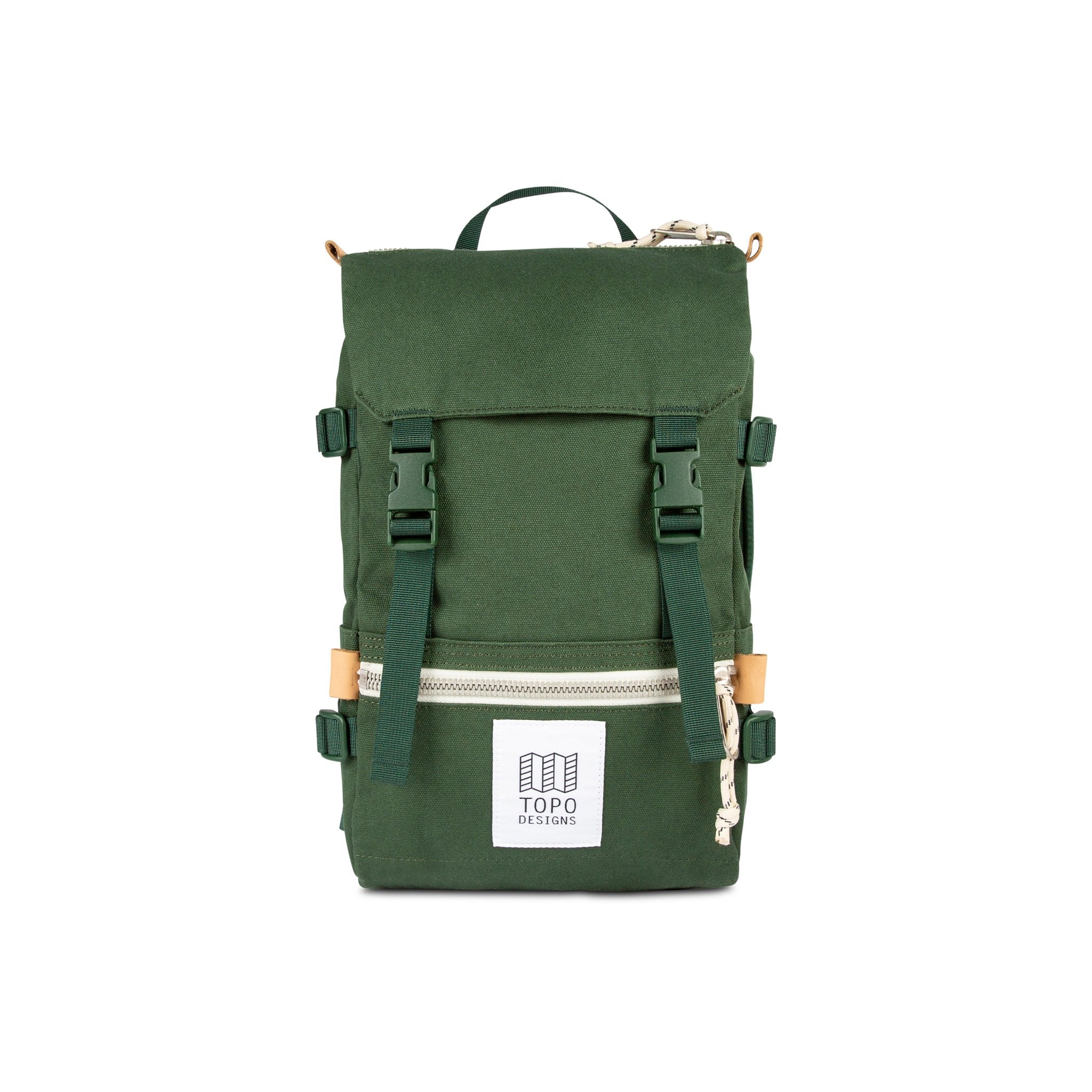 Front product shot of Topo Designs Rover Pack Mini in Forest green canvas.