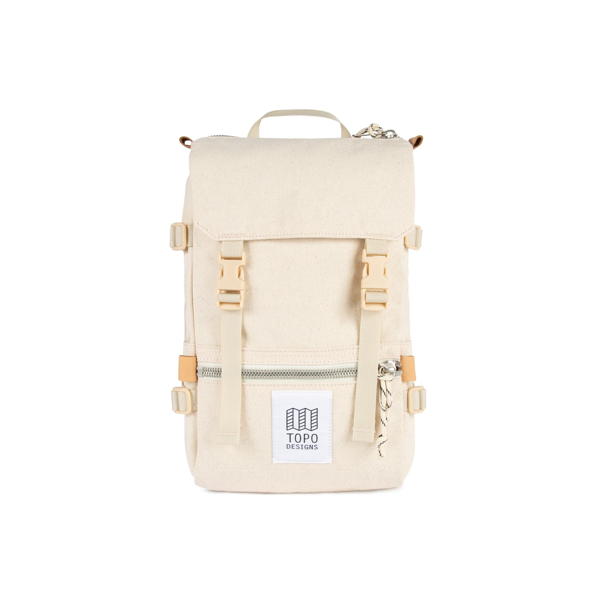 Front product shot of Topo Designs Rover Pack Mini in Natural white canvas.