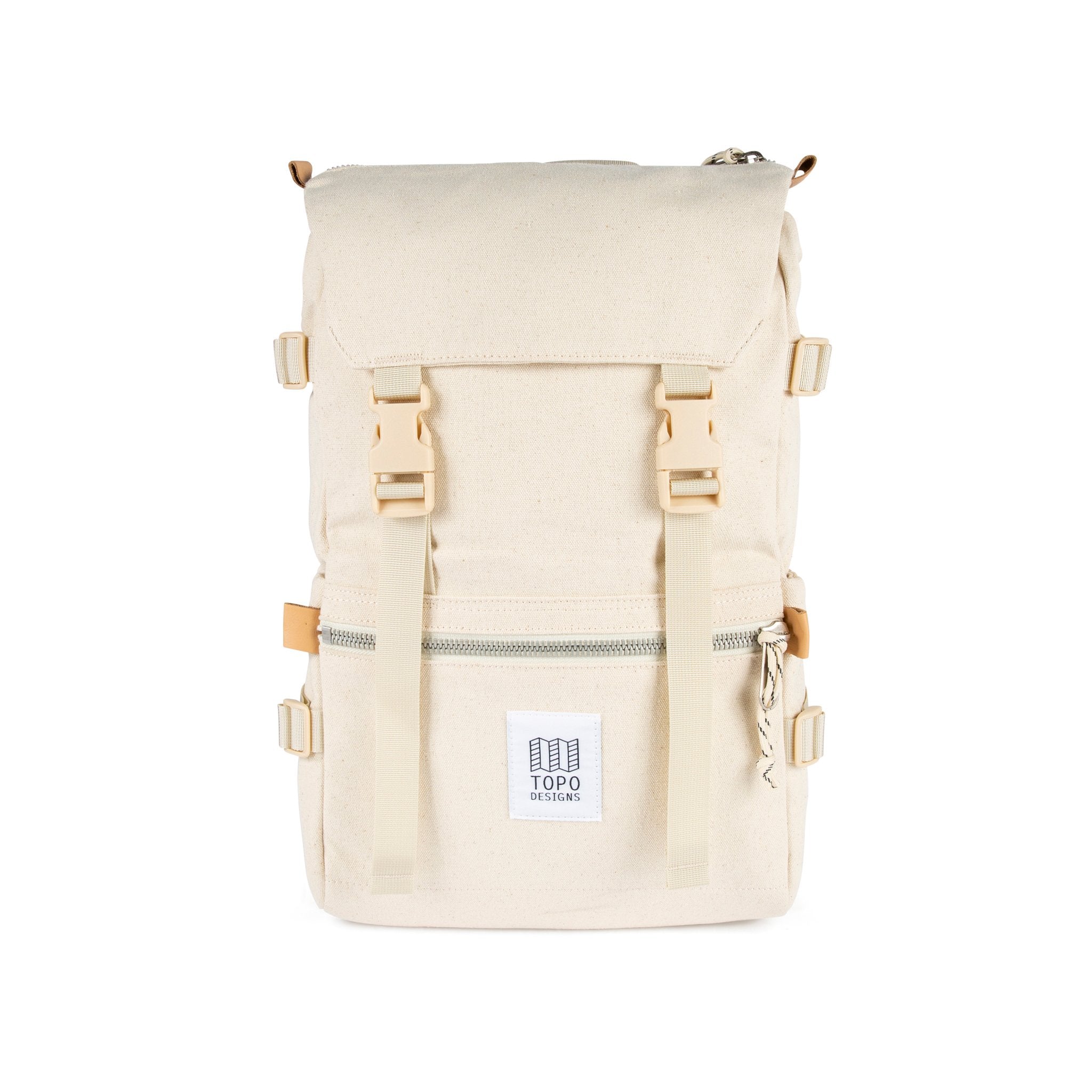 Front product shot of Topo Designs Rover Pack in Natural white canvas.