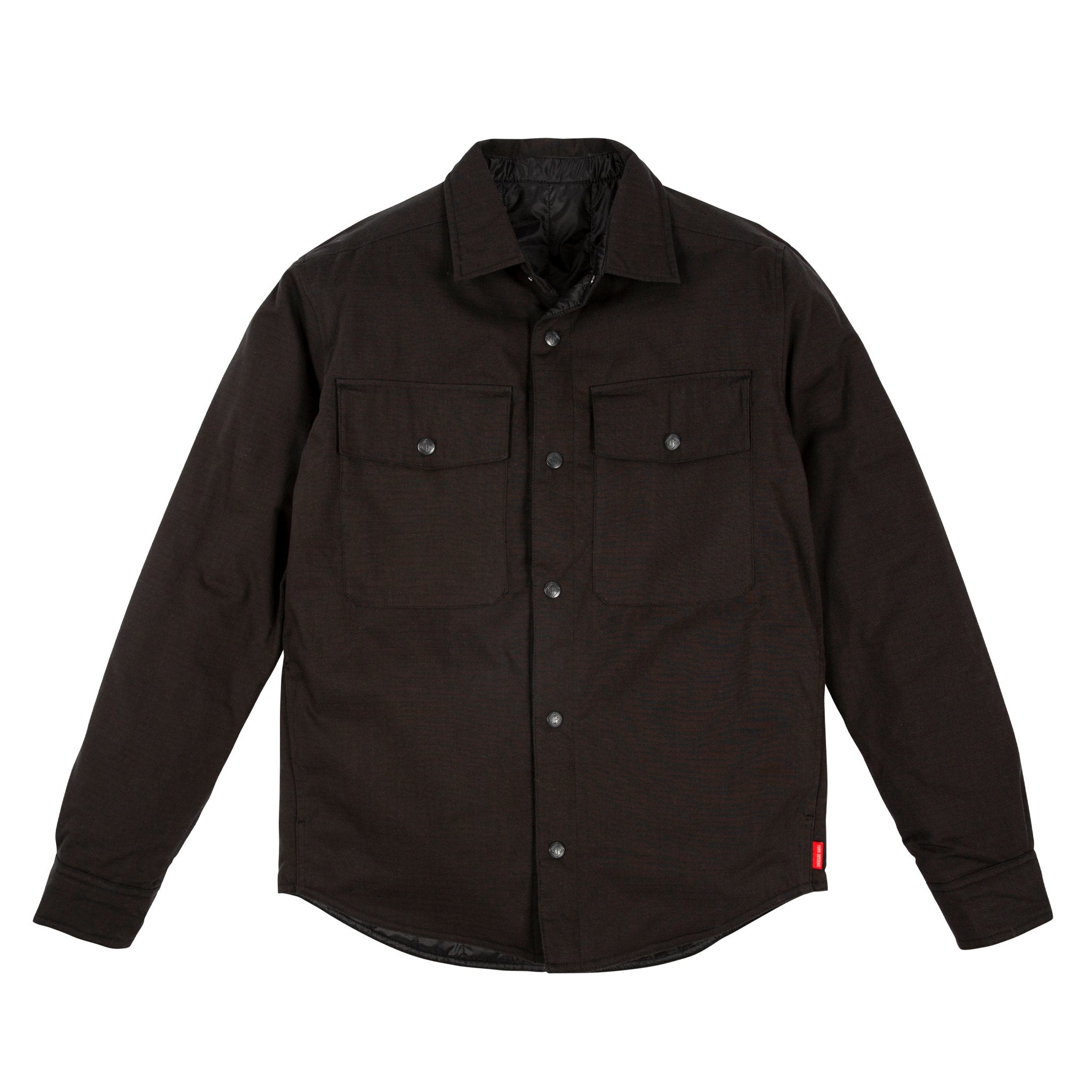 Front product shot of Topo Designs Men's Insulated Shirt Jacket in "Black".