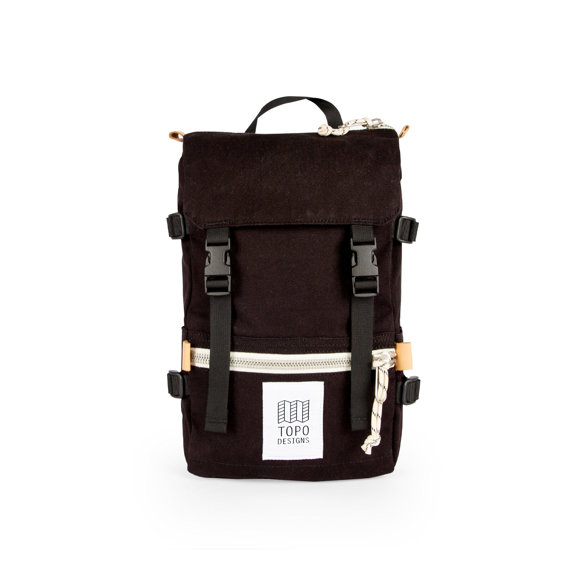 Front product shot of Topo Designs Rover Pack Mini in Black canvas.