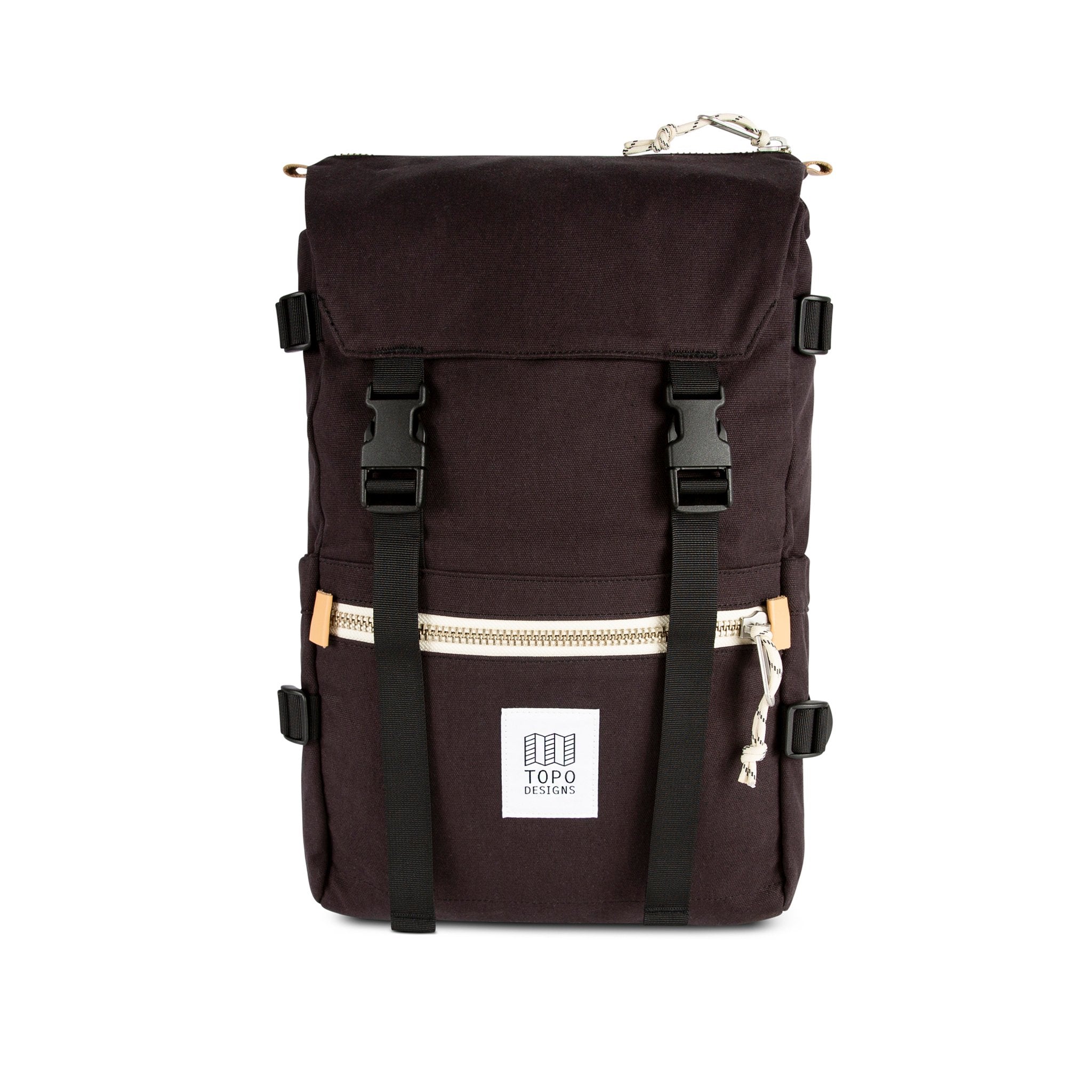 Front product shot of Topo Designs Rover Pack in Black canvas.